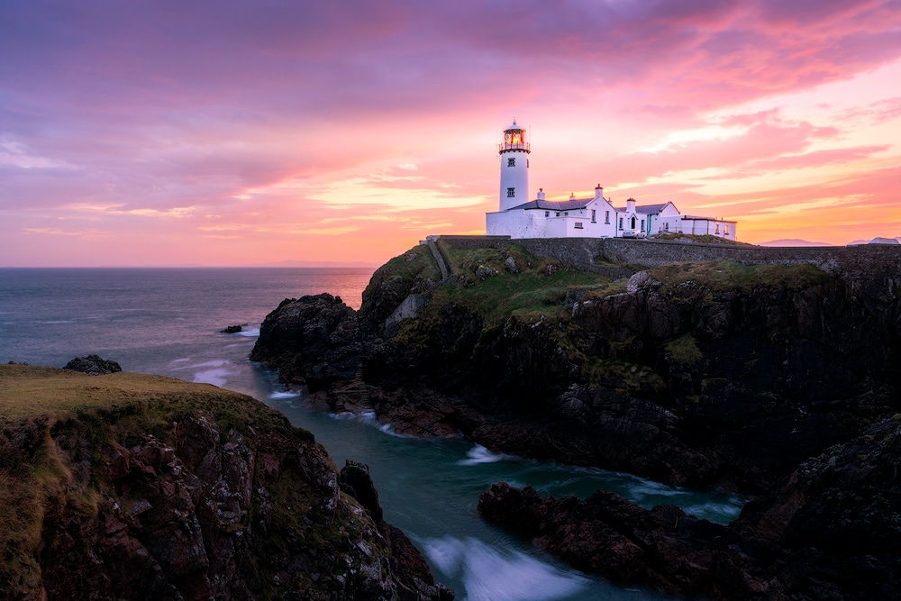 Wild Atlantic Way lighthouse at sunset